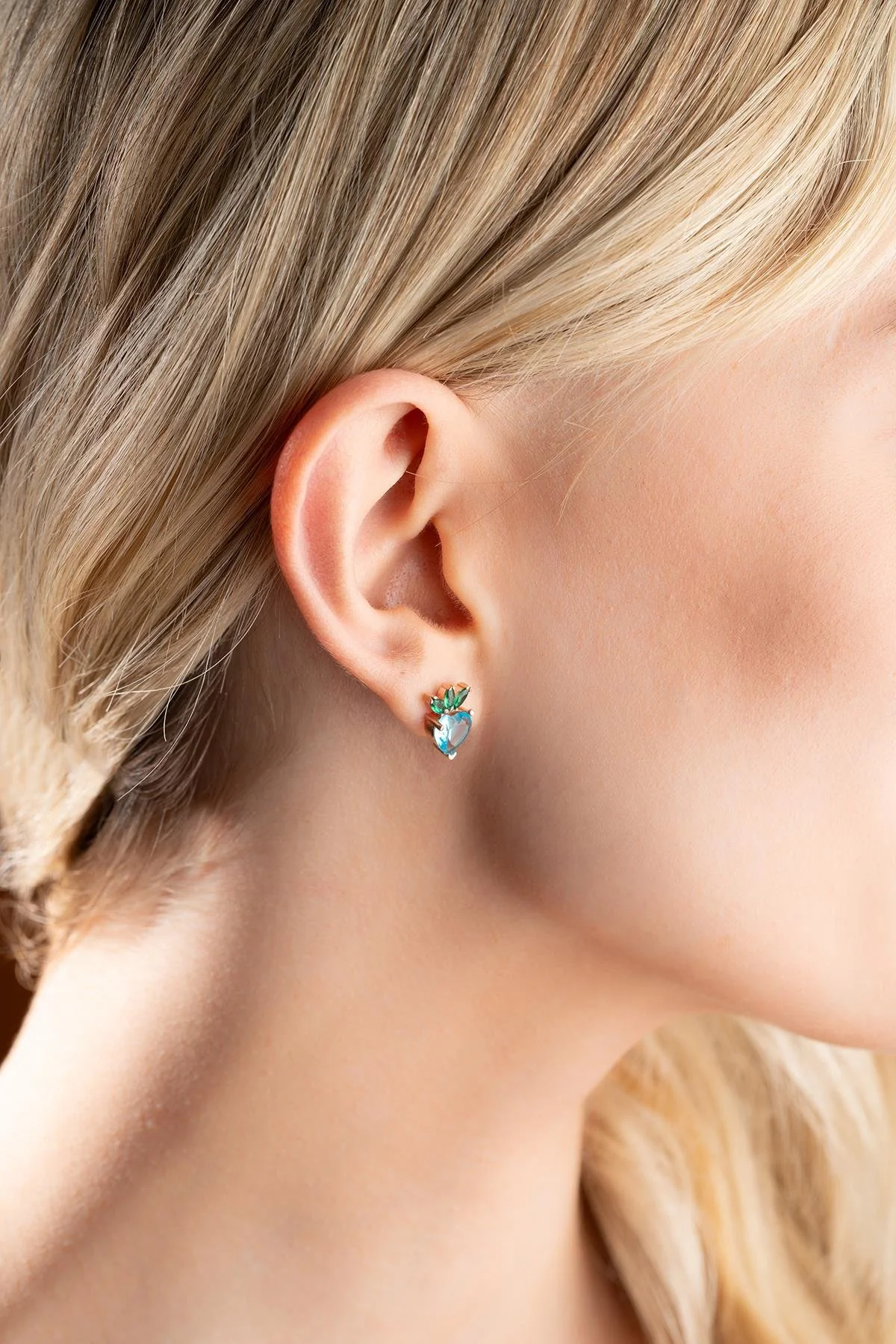 Aquamarine Strawberry Heart Earring - Image 6
