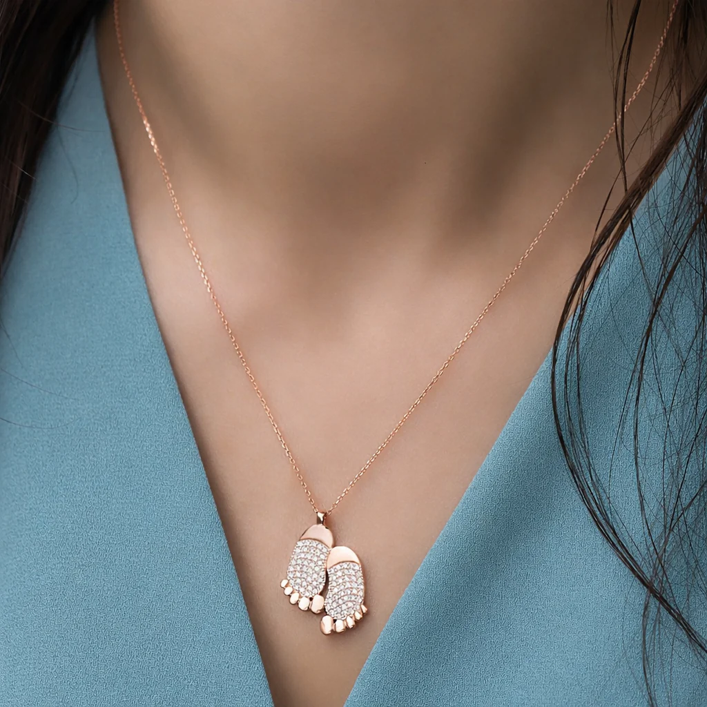 Baby Feet Zircon Stone Necklace