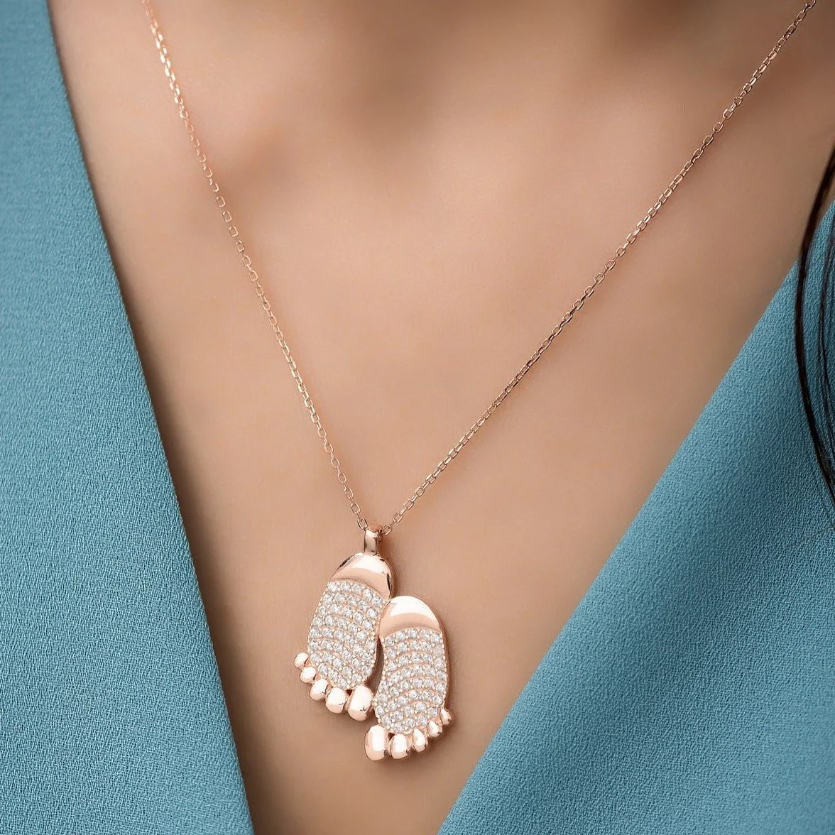 Baby Feet Zircon Stone Necklace - Image 2