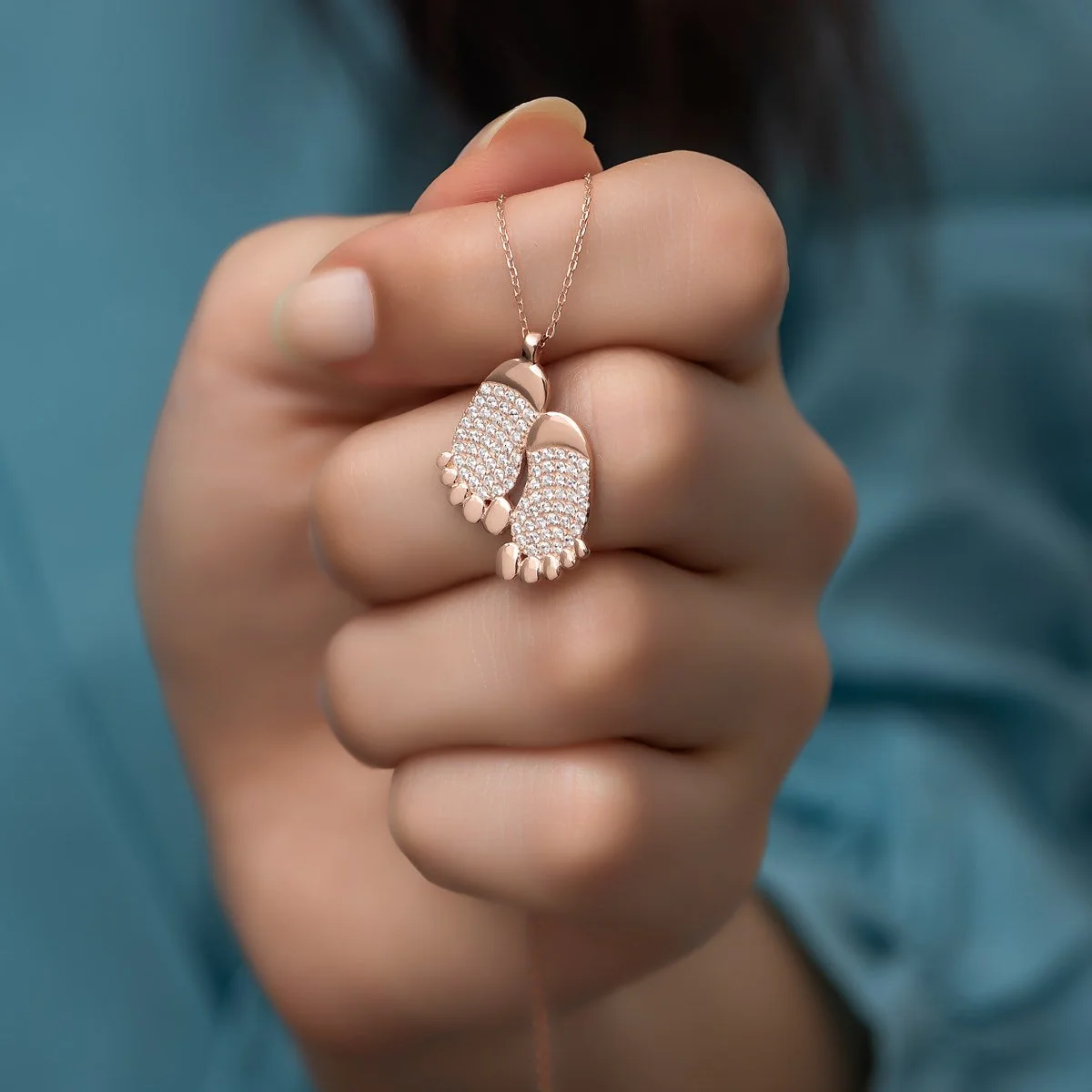 Baby Feet Zircon Stone Necklace - Image 3