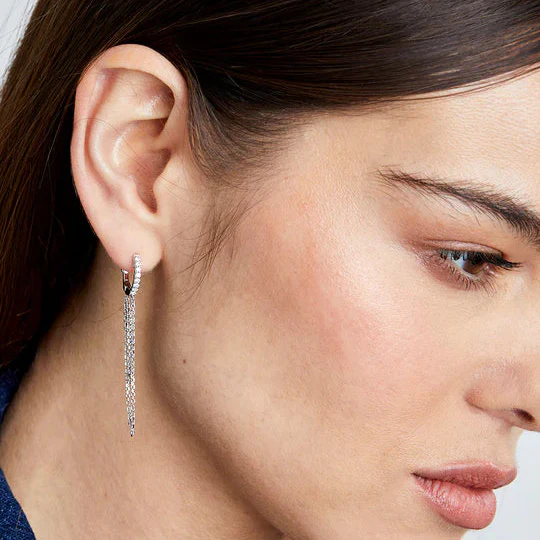 Mini Hoop Silver Chain Earrings - Image 3