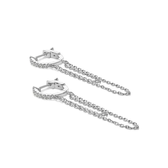 Mini Hoop Silver Chain Earrings - Image 5