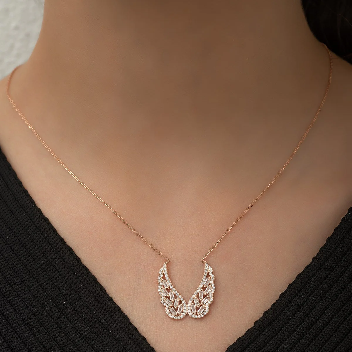 Baguette Stone Angel Wing Necklace - Image 2