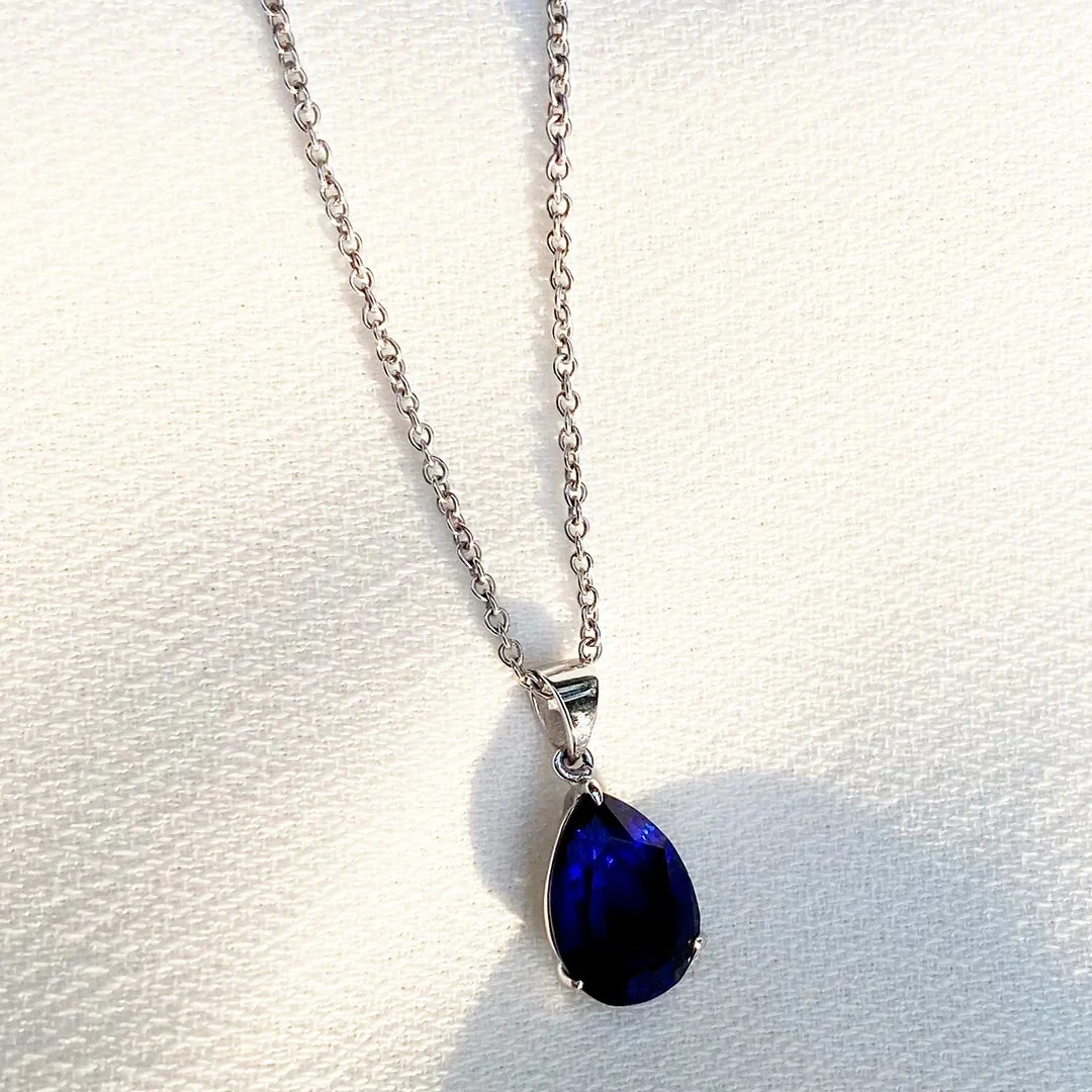 Pear Cut Blue Sapphire Charm Necklace - Image 3