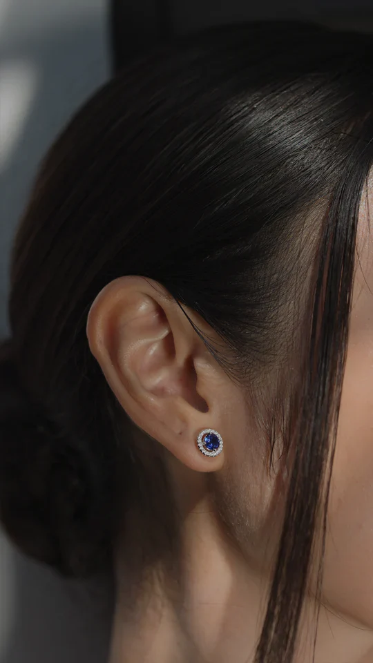 Blue Sapphire Round Earrings - Image 3