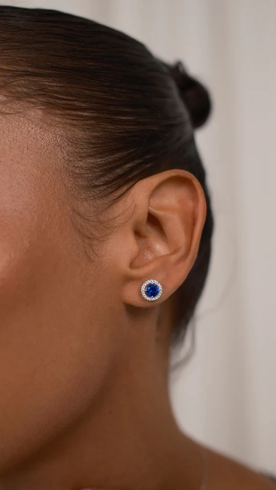 Blue Sapphire Round Earrings - Image 5