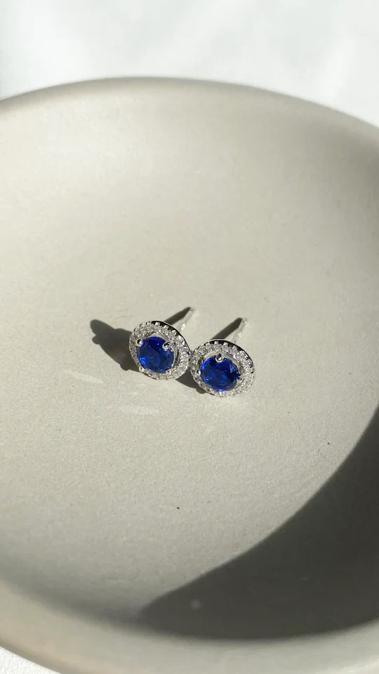 Blue Sapphire Round Earrings - Image 6
