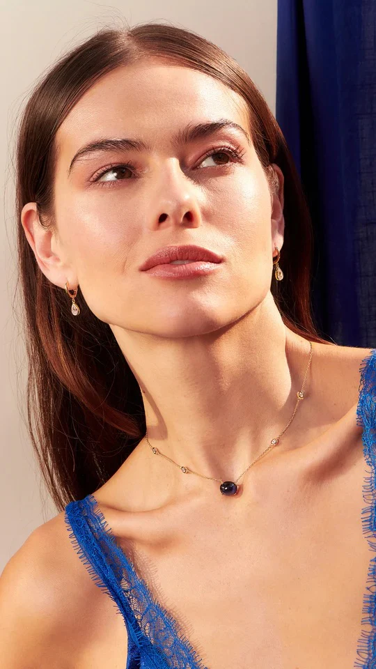 Glossy Cabochon Blue Necklace - Image 4