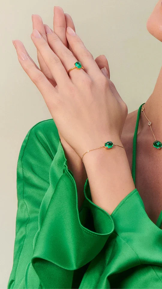 Cabochon Emerald Necklace & Bracelet Set - Image 3