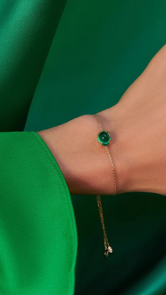 Cabochon Emerald Necklace & Bracelet Set - Image 5