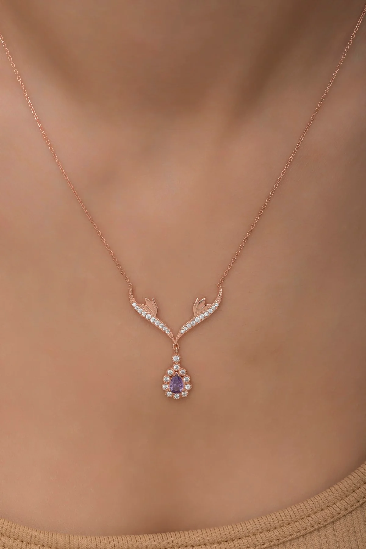 Deer Charm Purple Zircon Necklace - Image 2