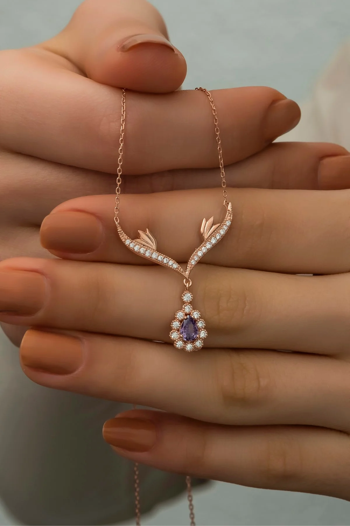 Deer Charm Purple Zircon Necklace - Image 3