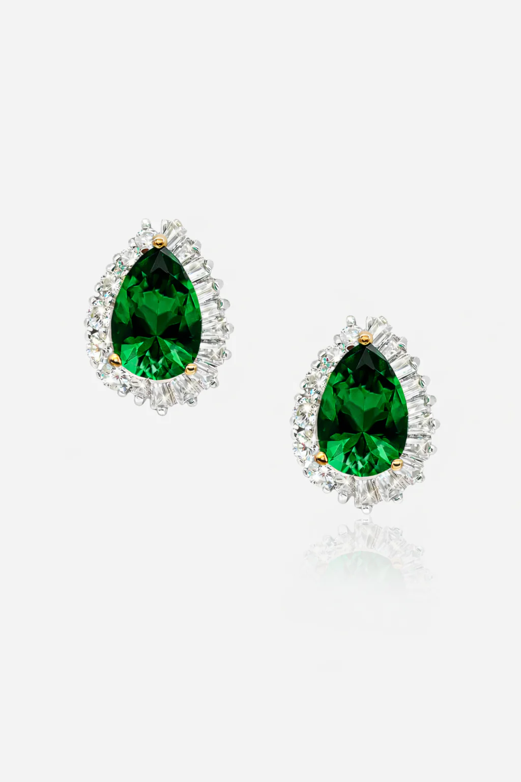 Emerald & Baguette Stones Pear Earrings - Image 6