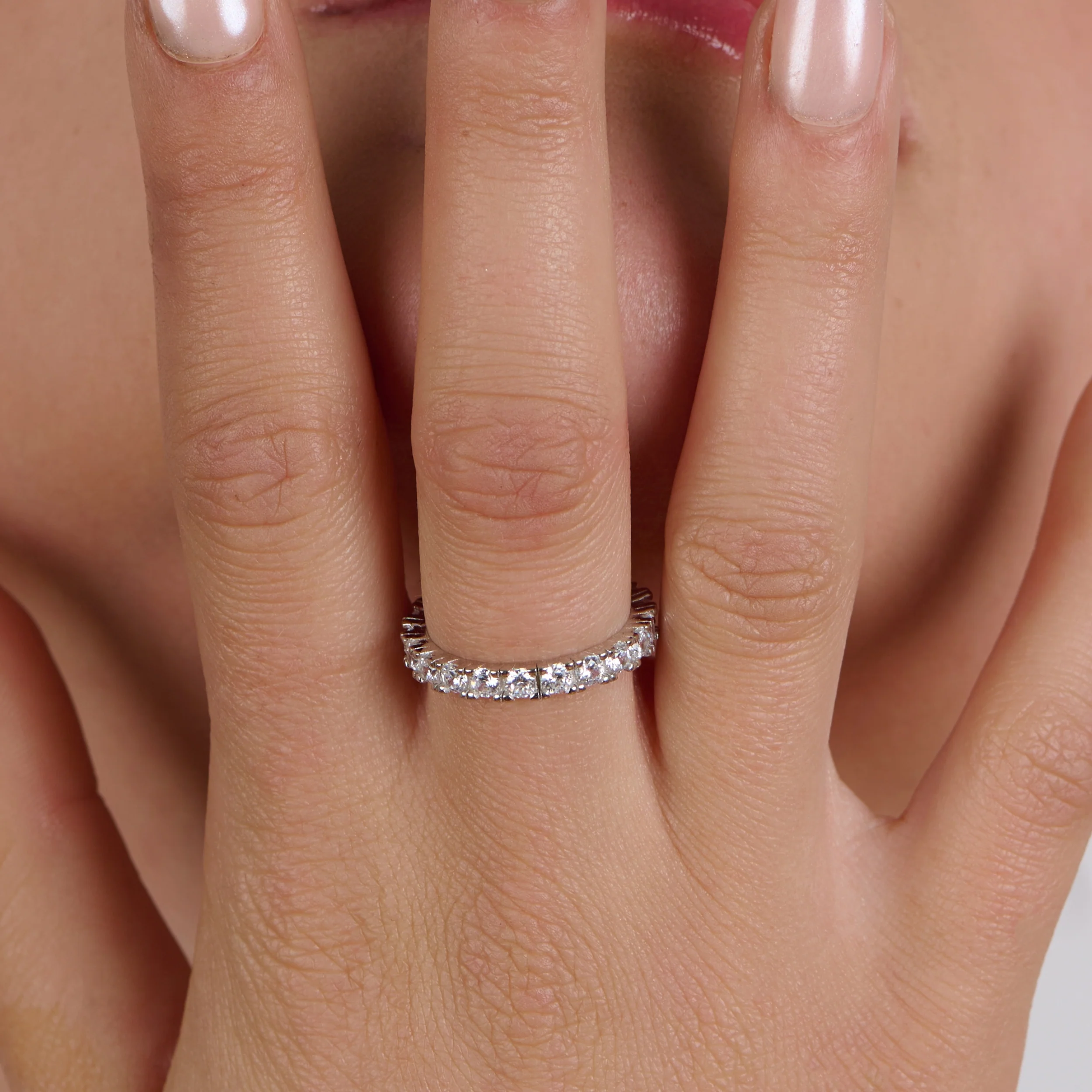 Fairy Lights Zircon Silver Wedding Band - Image 4