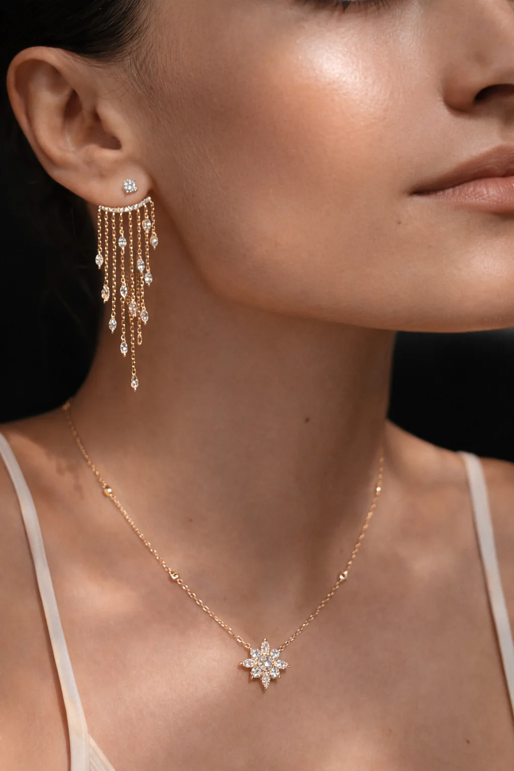 Fancy Gold Plated Zircon Stone Necklace And Earrings Set - Image 2