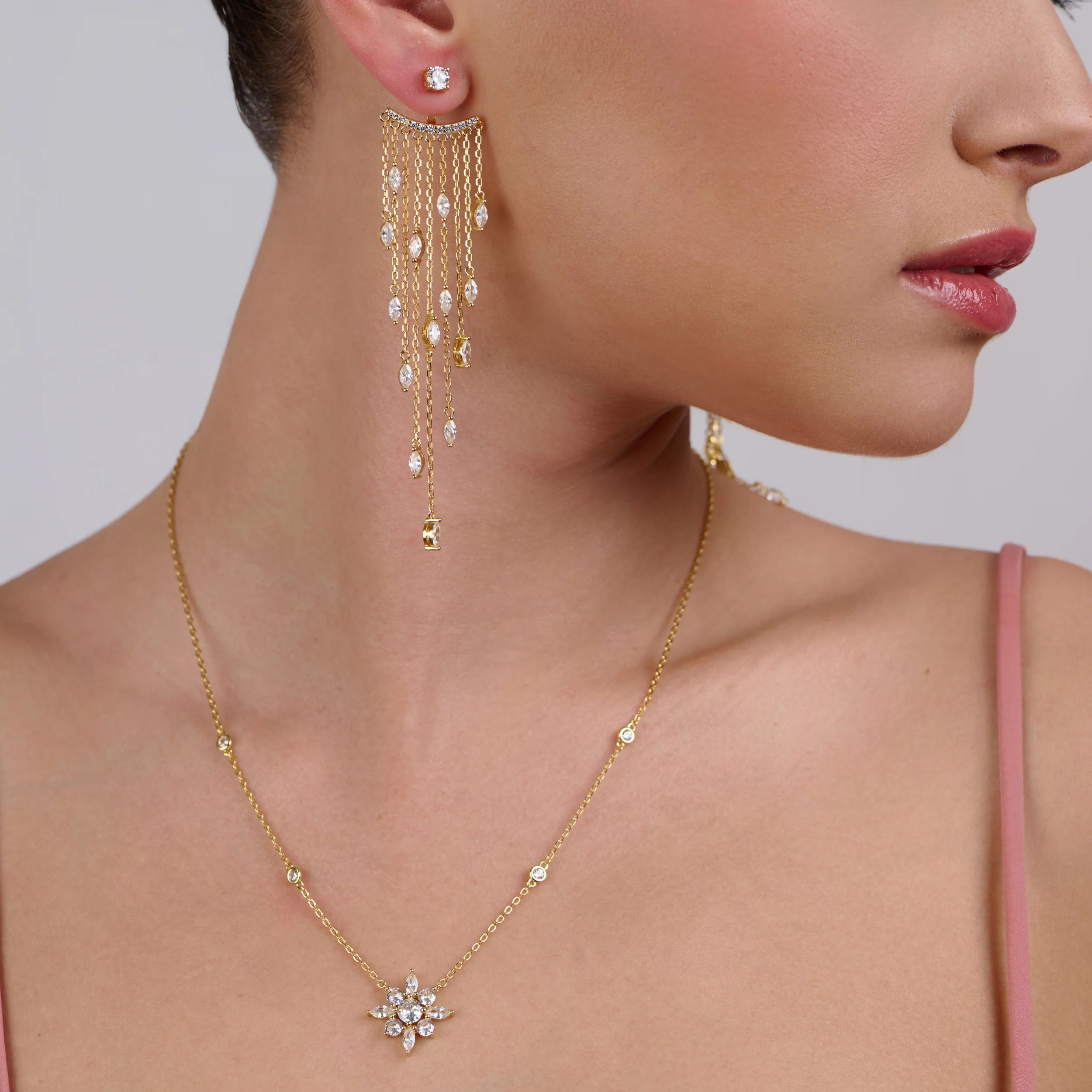 Fancy Gold Plated Zircon Stone Necklace And Earrings Set - Image 3