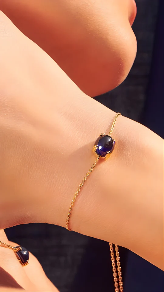 Glossy Cabochon Blue Necklace & Bracelet Set - Image 2