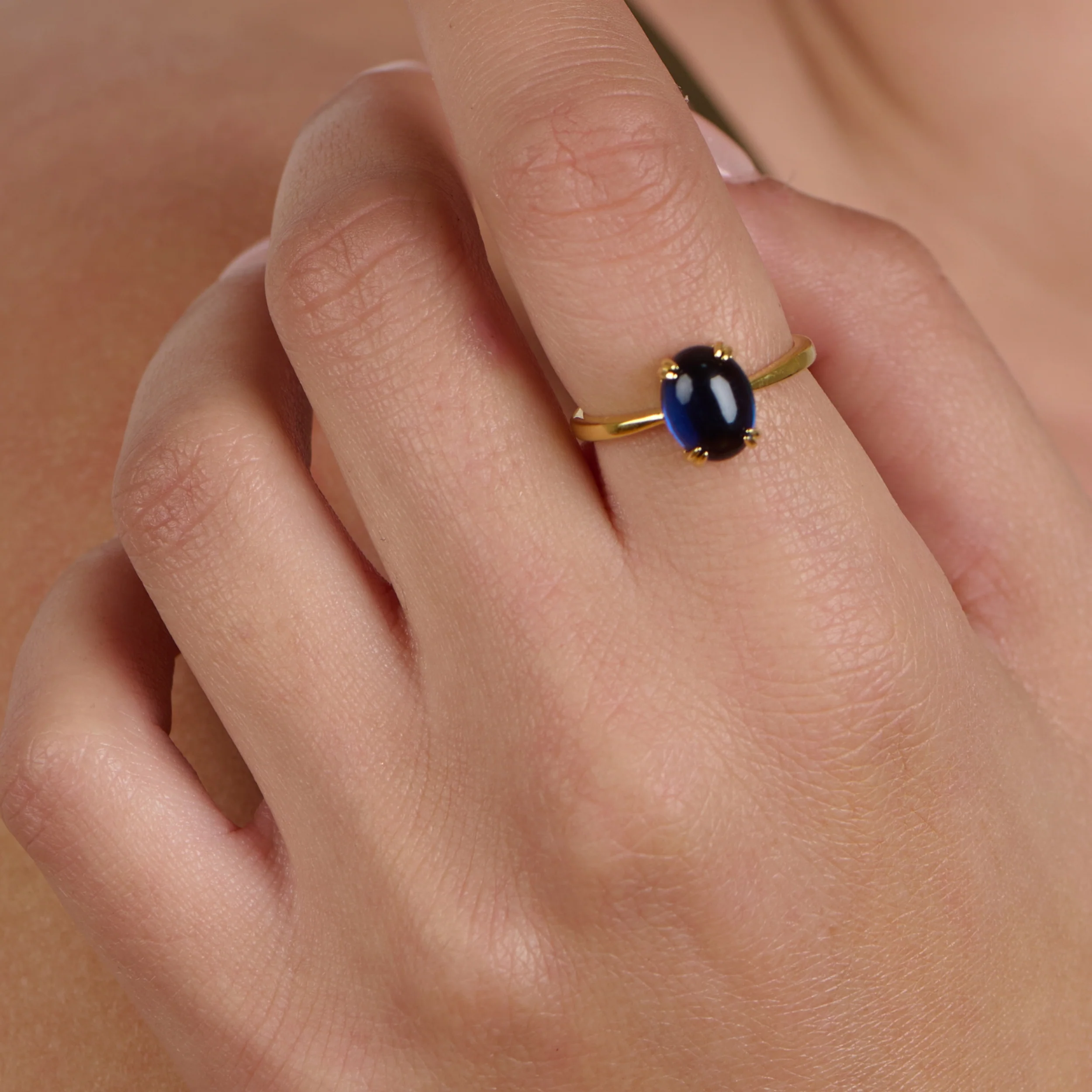 Glossy Cabochon Blue Promise Ring - Image 3