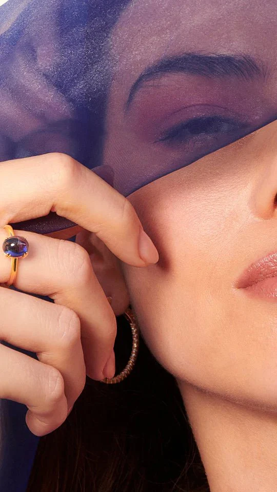 Glossy Cabochon Blue Promise Ring - Image 4
