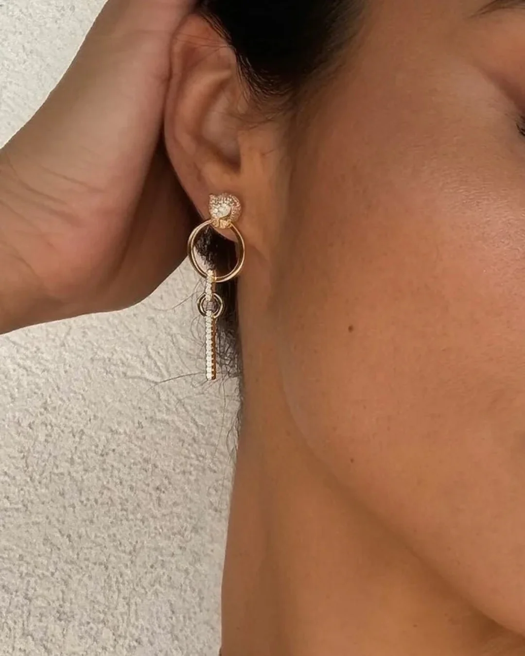 Gold Circle Dangle Tiger Earrings - Image 3