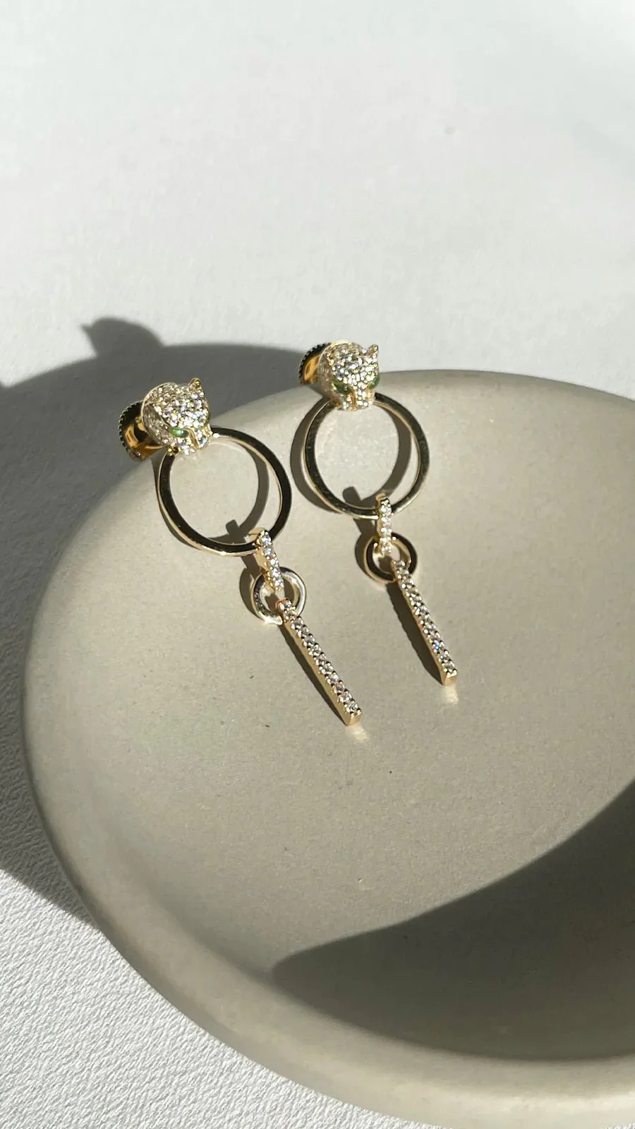 Gold Circle Dangle Tiger Earrings - Image 5
