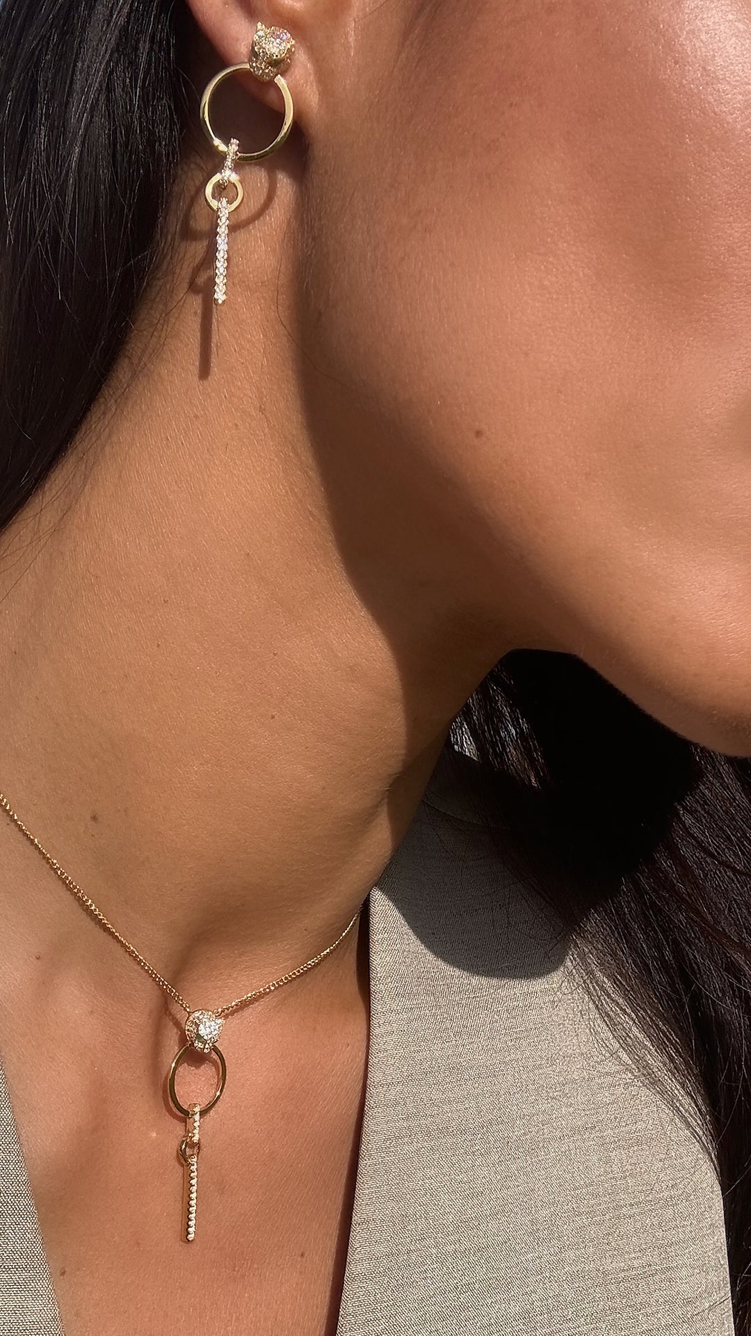 Gold Circle Dangle Tiger Necklace - Image 3