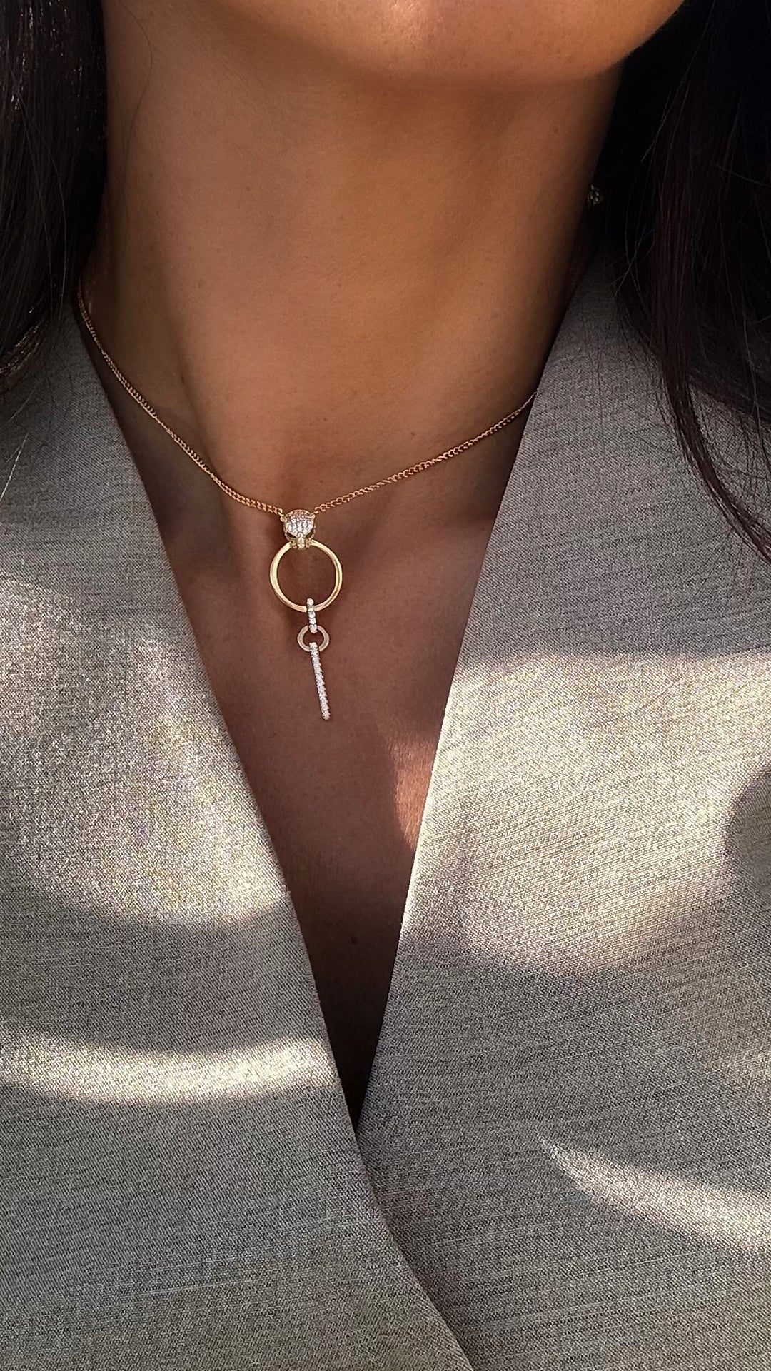 Gold Circle Dangle Tiger Necklace - Image 4