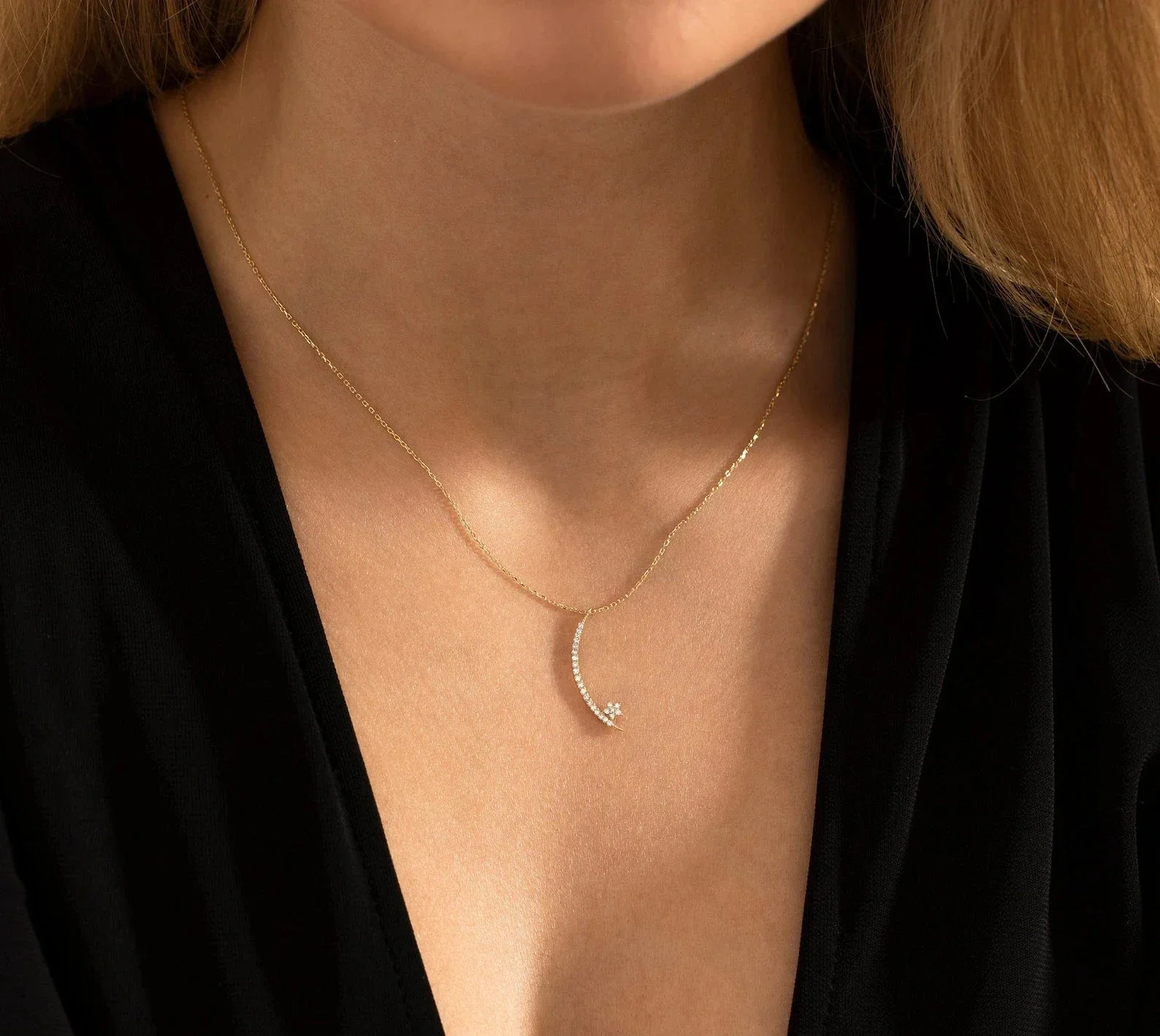 Gold Moon Zircon Necklace - Image 2