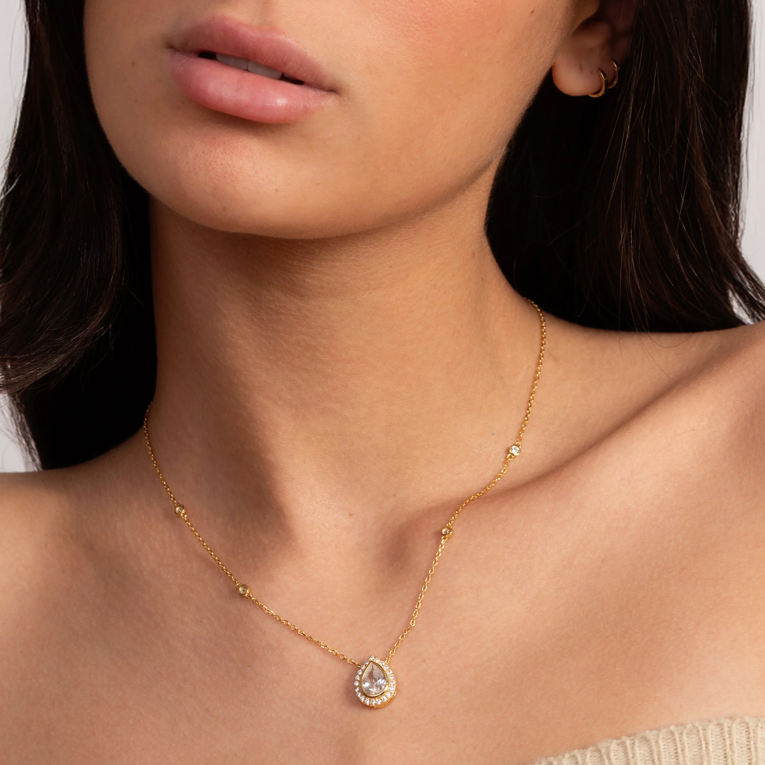Gold Plated Pear Zircon Stone Necklace & Earrings Set - Image 2