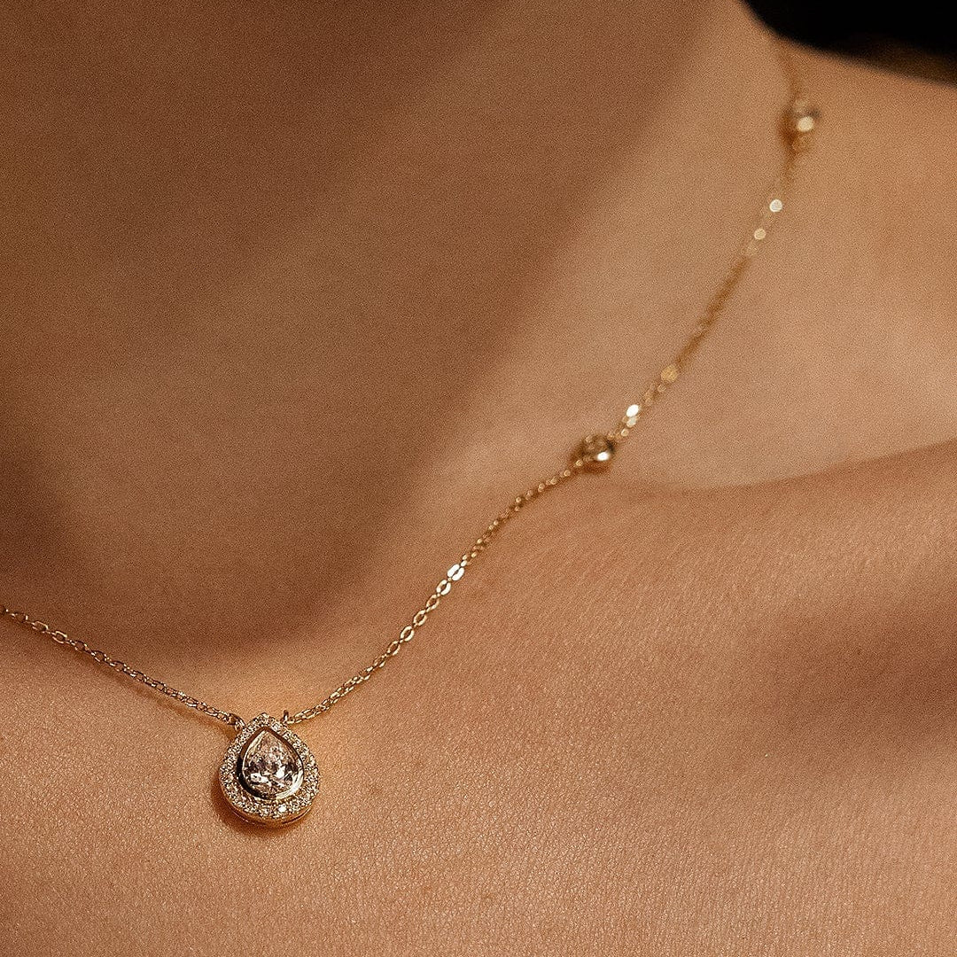 Gold Plated Pear Zircon Stone Necklace & Earrings Set - Image 6