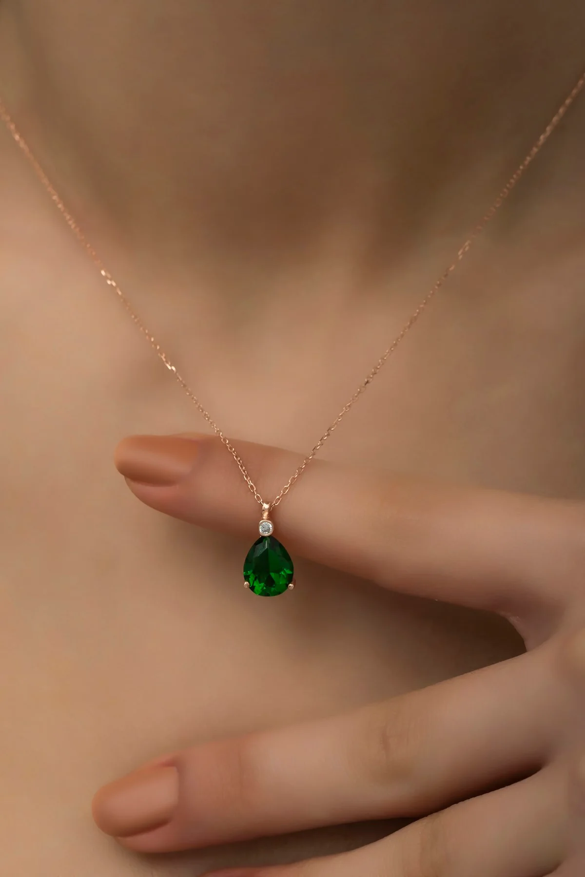 Green drop zircon stone Necklace
