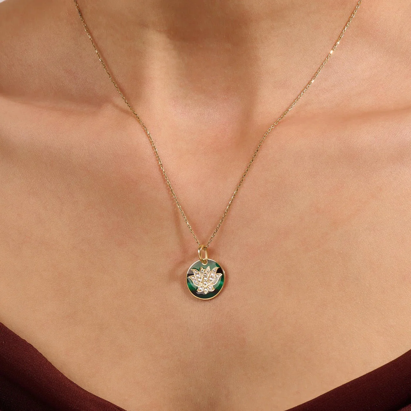 Green Enamel Lotus Necklace - Image 5