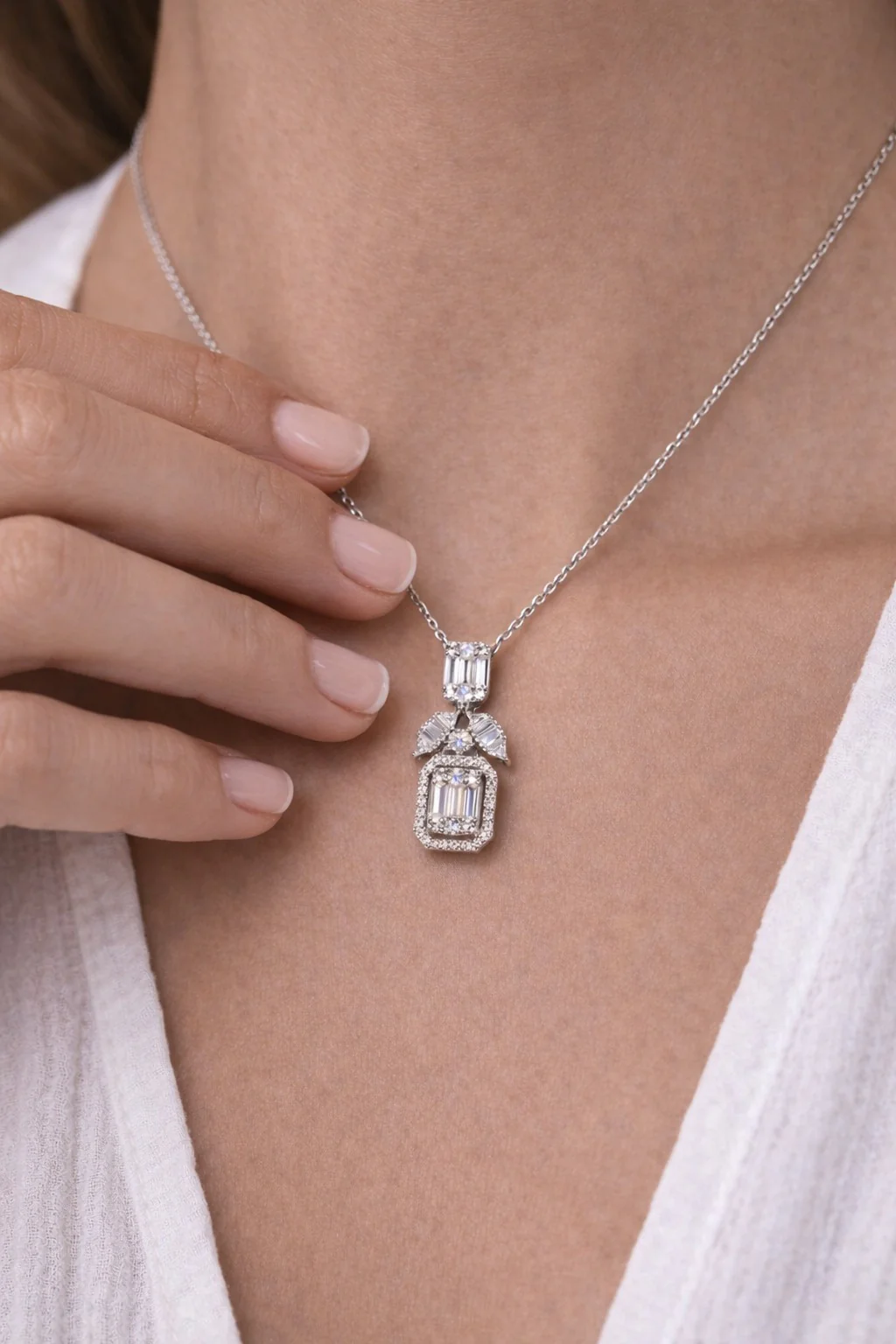 Layered Baguette Silver Necklace - Image 2