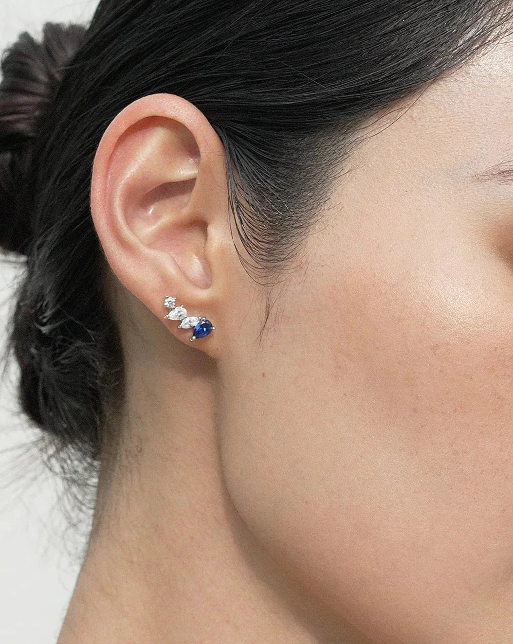 Marquise Blue Sapphire And Zircon Stones Earrings