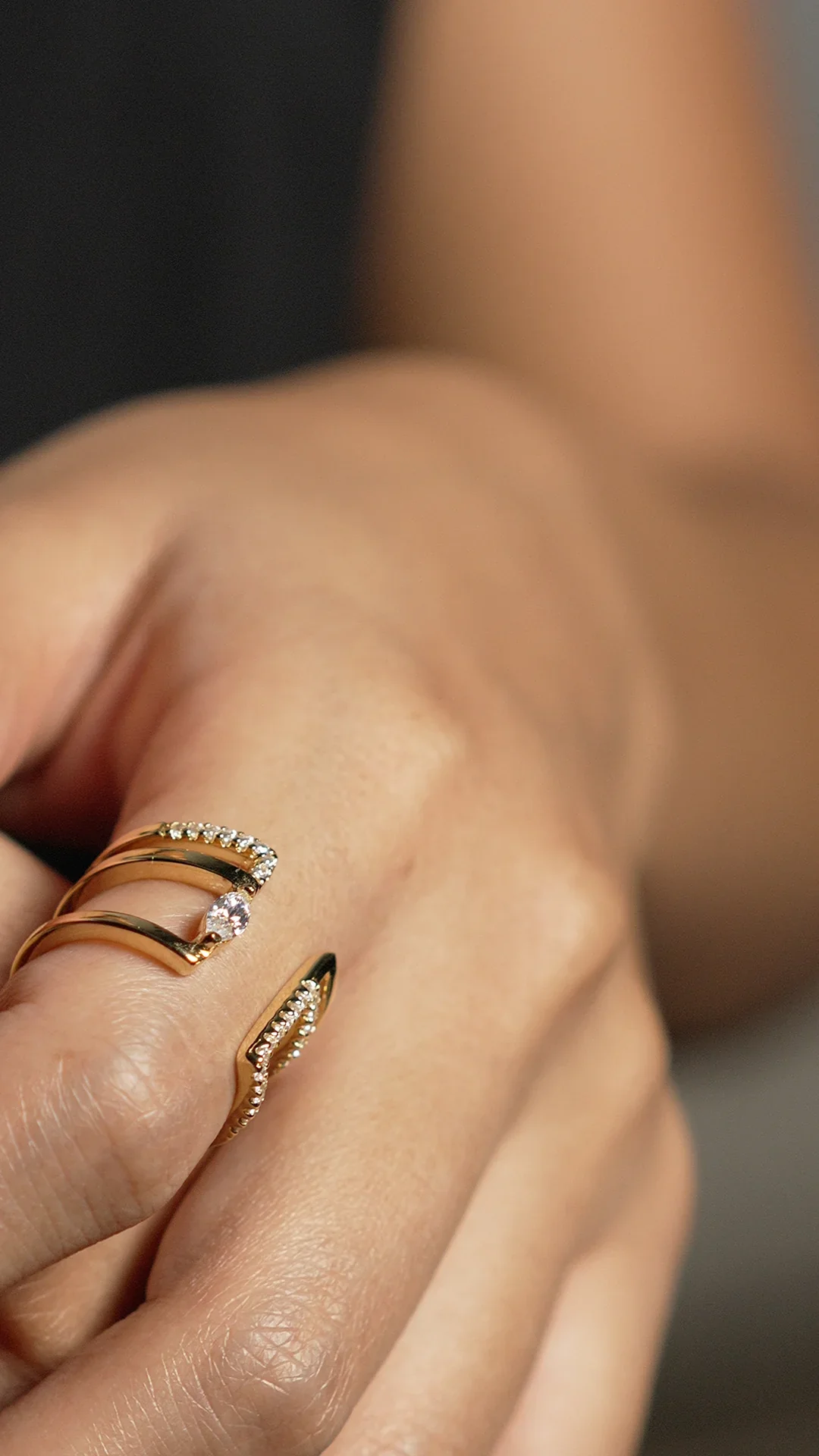 Marquise Cut Zircon Open Ring - Image 3