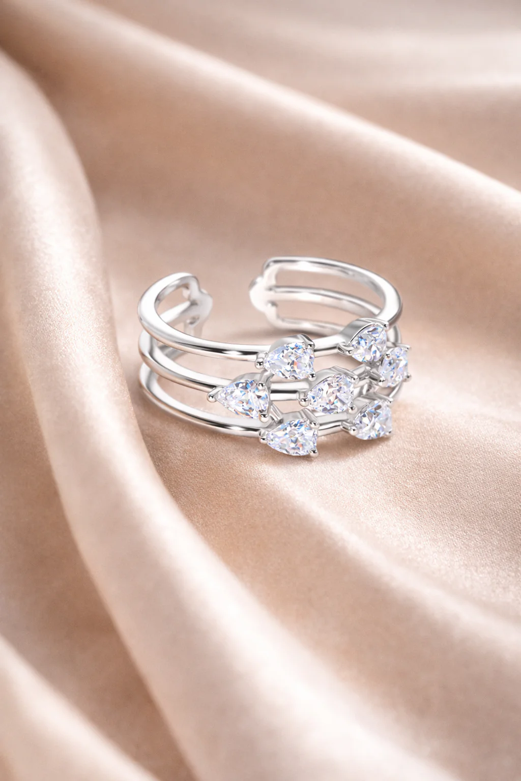 7 Pear Zircon Stones Ring Silver - Image 5