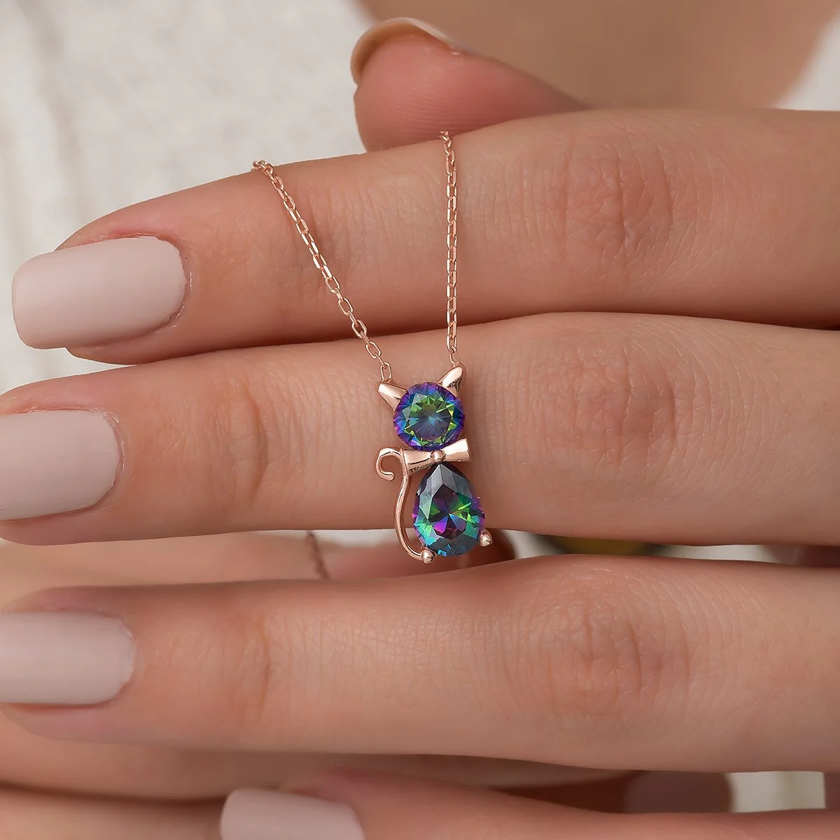 Mystic Topaz Stone Cat Necklace - Image 3
