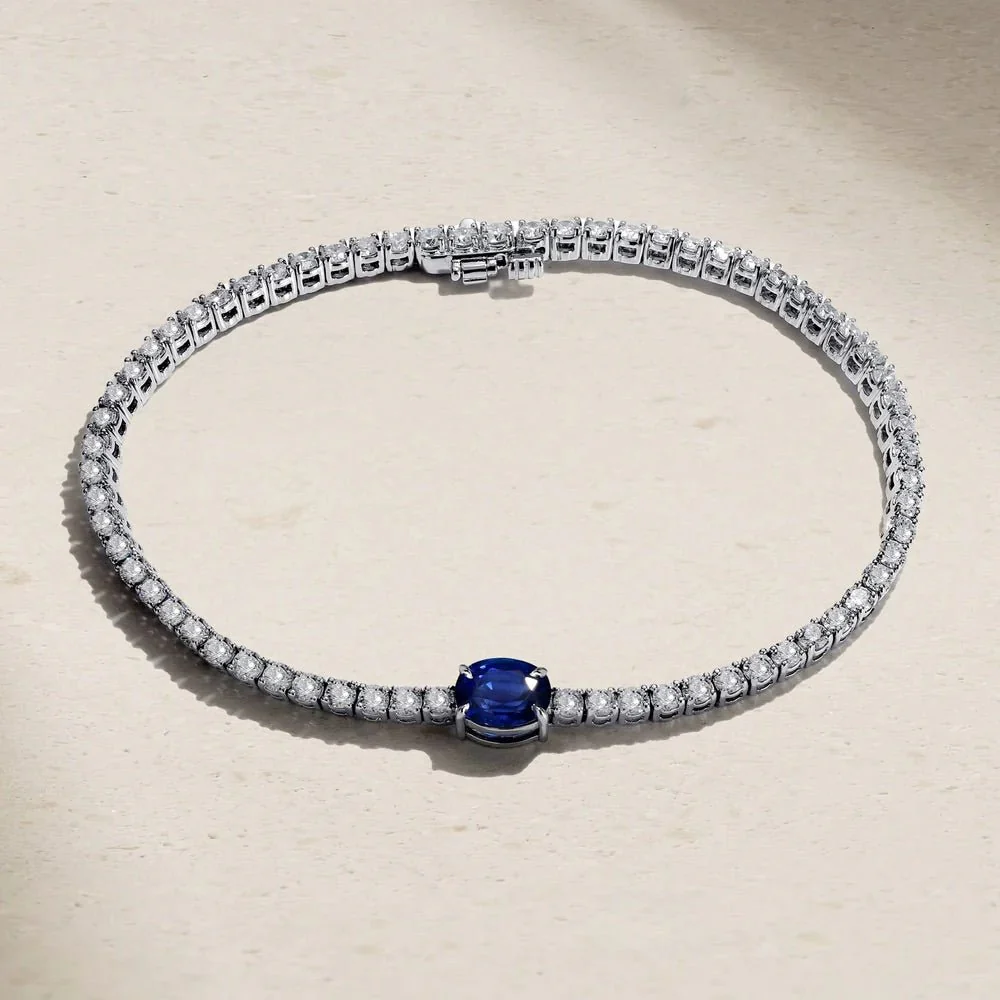 Oval Blue Sapphire and Zircon Tennis Bracelet - Image 3