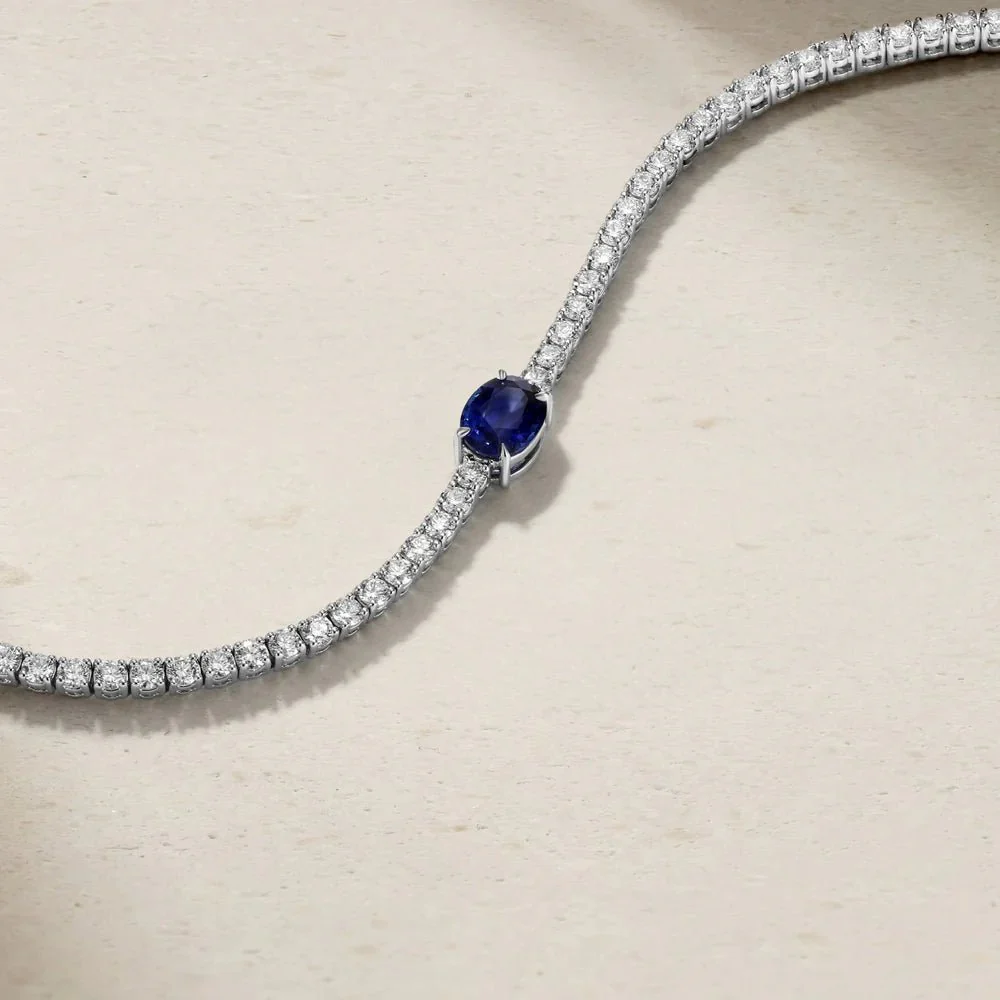 Oval Blue Sapphire and Zircon Tennis Bracelet - Image 4