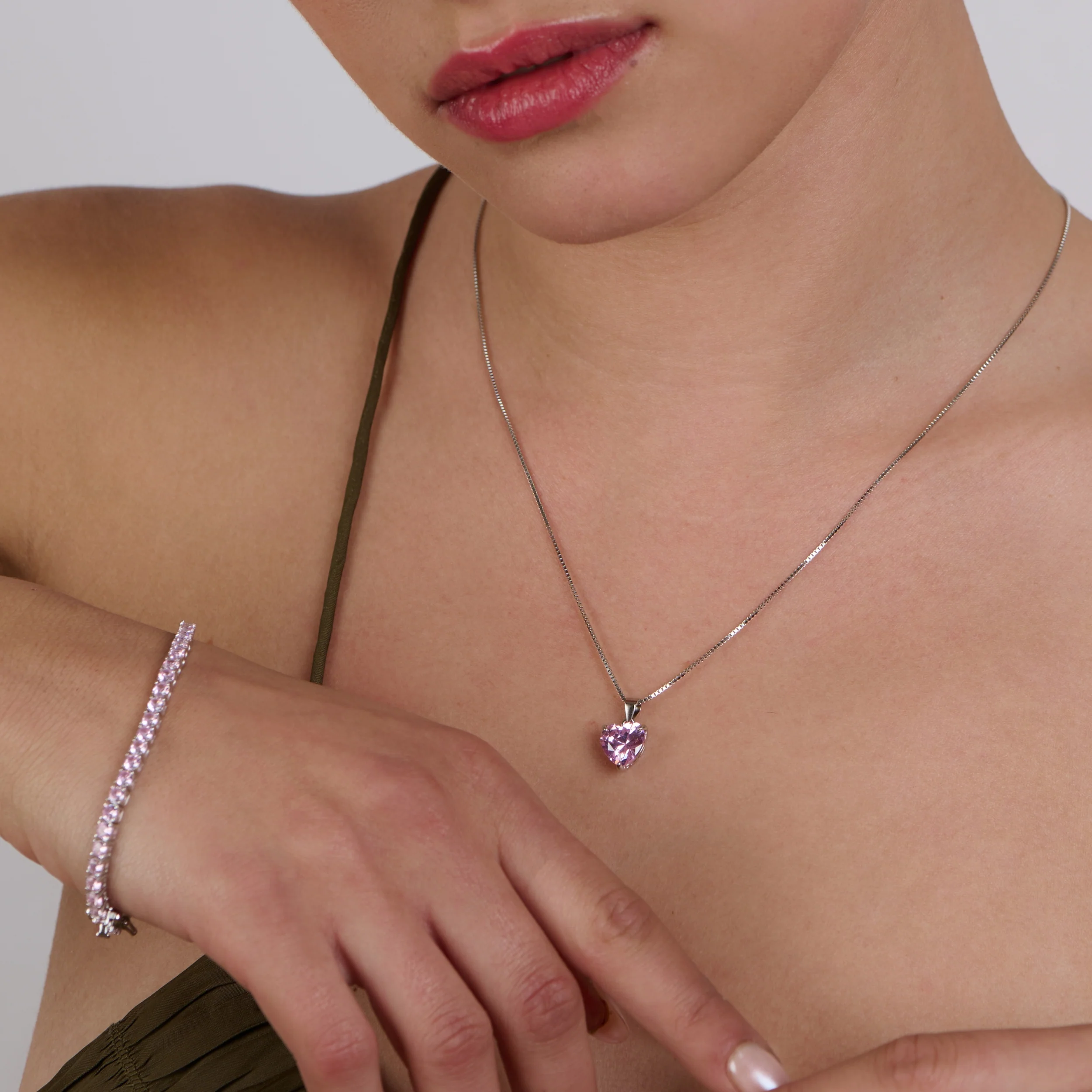 Pink Love Silver Necklace & Bracelet Set - Image 2