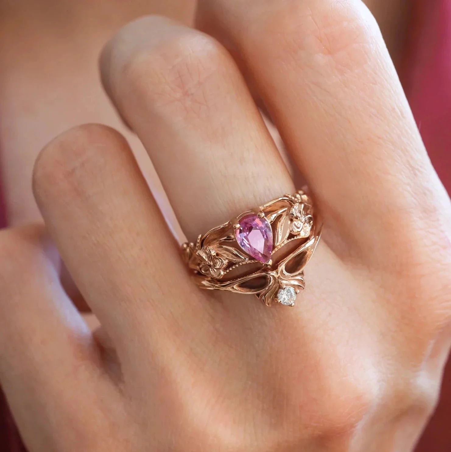 Pink Pear Stone 2 Set Ring - Image 3