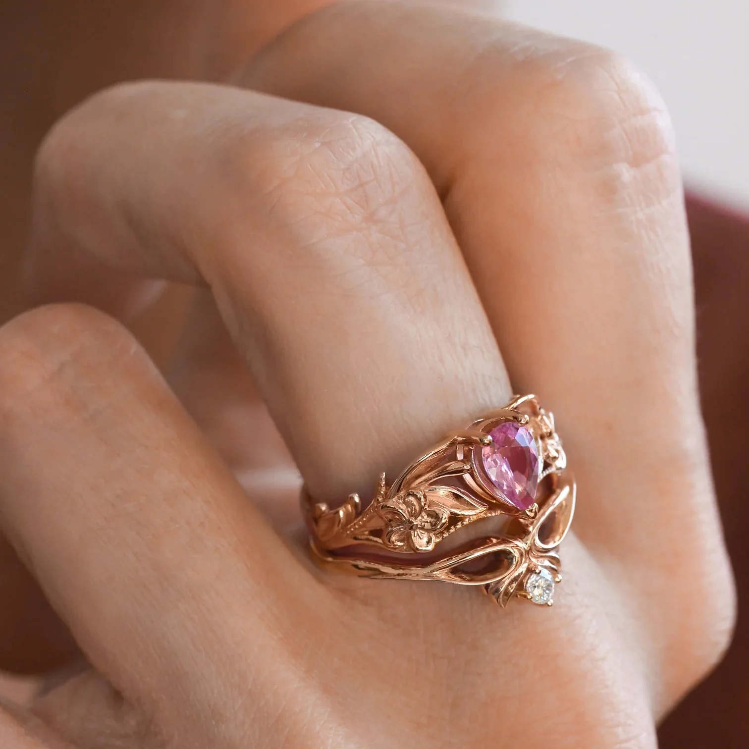 Pink Pear Stone 2 Set Ring - Image 4