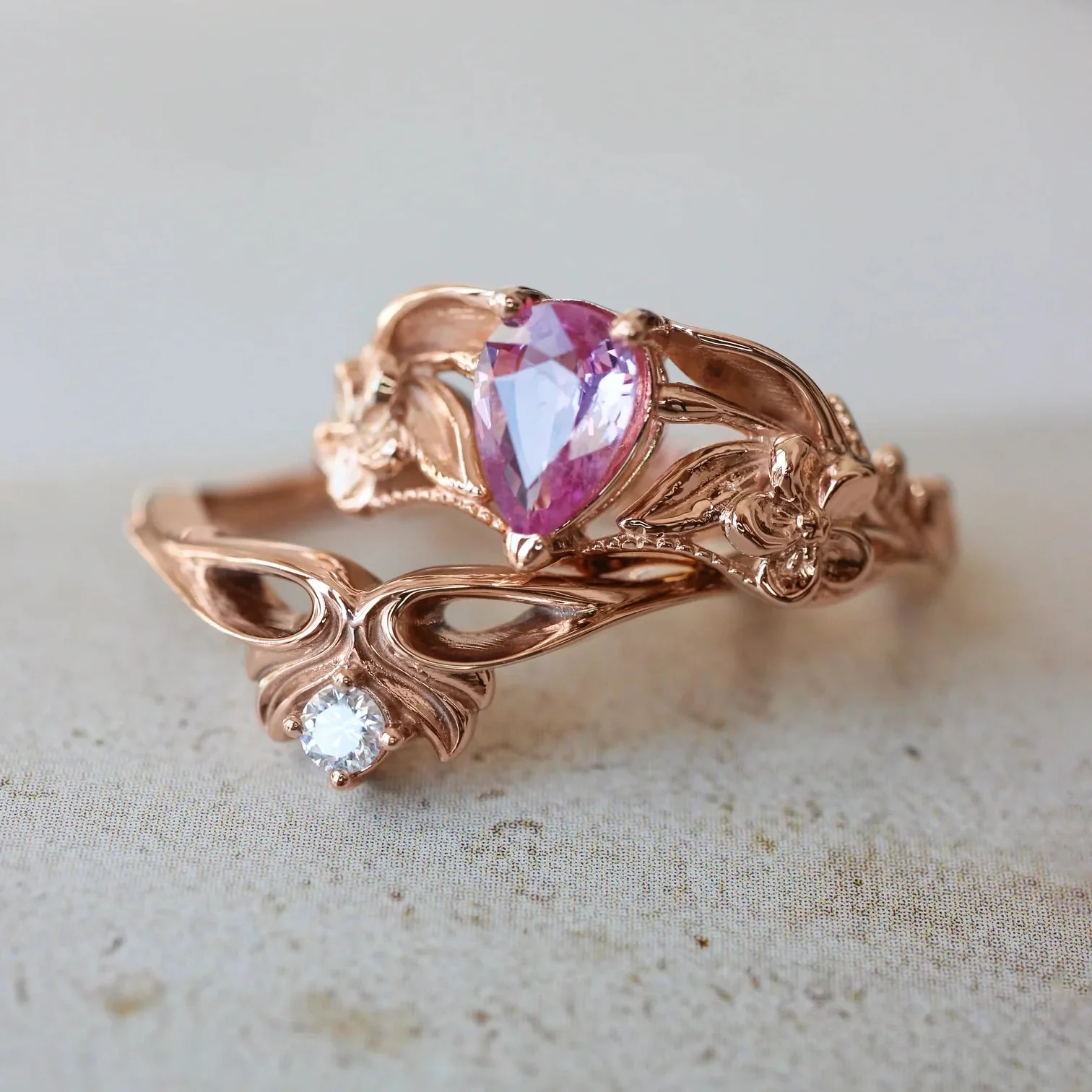 Pink Pear Stone 2 Set Ring - Image 6