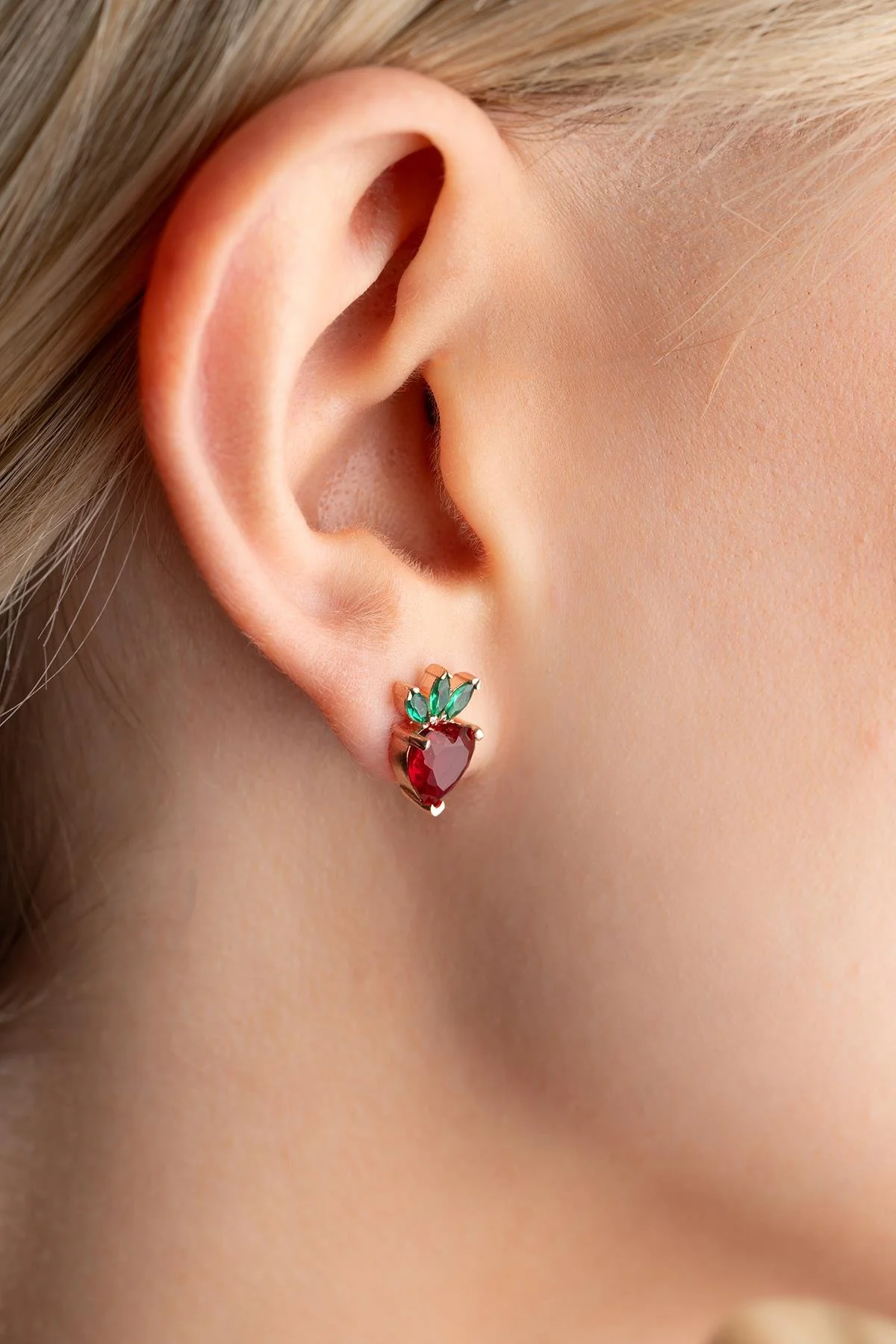 Red Heart Strawberry Earrings - Image 3
