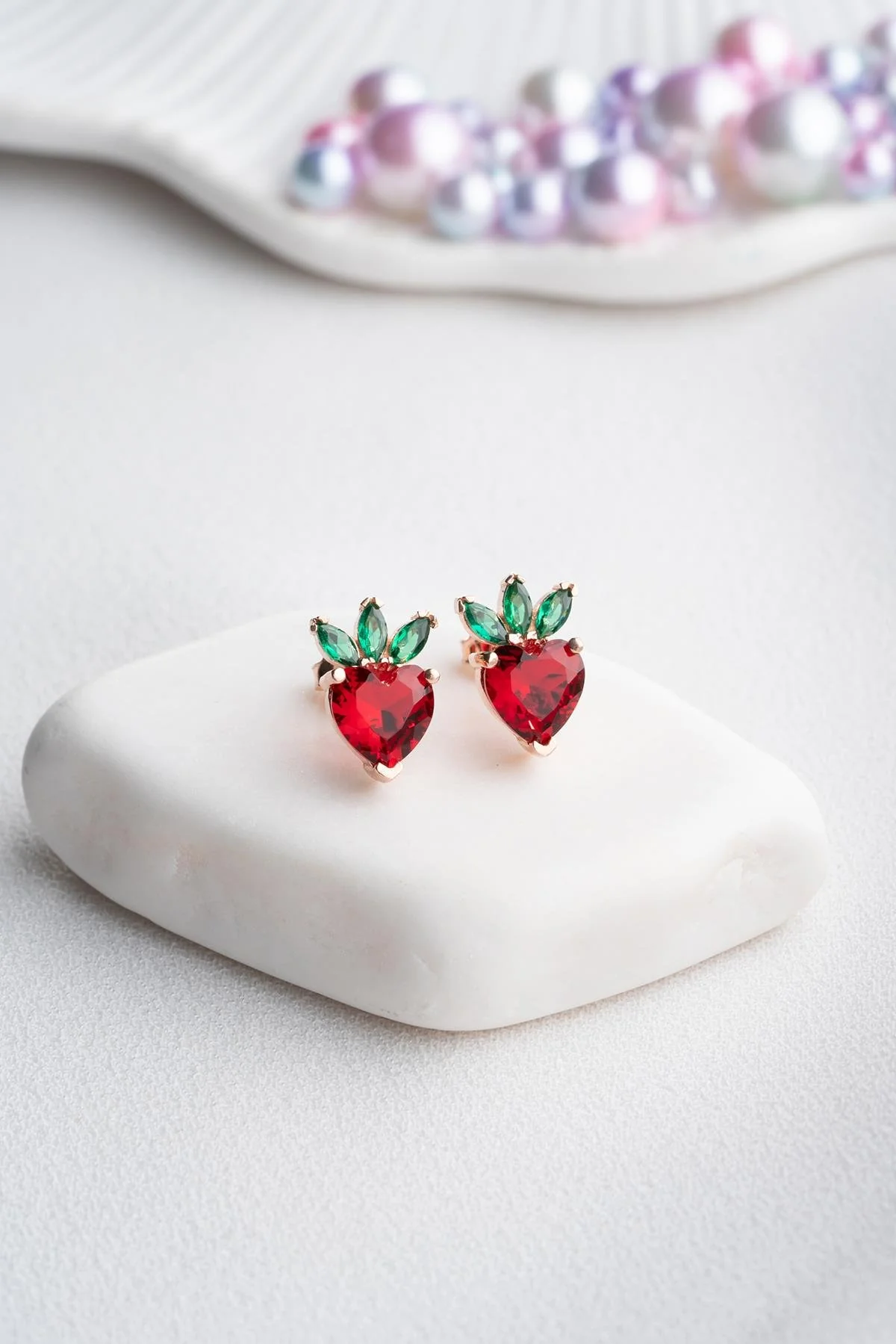 Red Heart Strawberry Earrings - Image 4