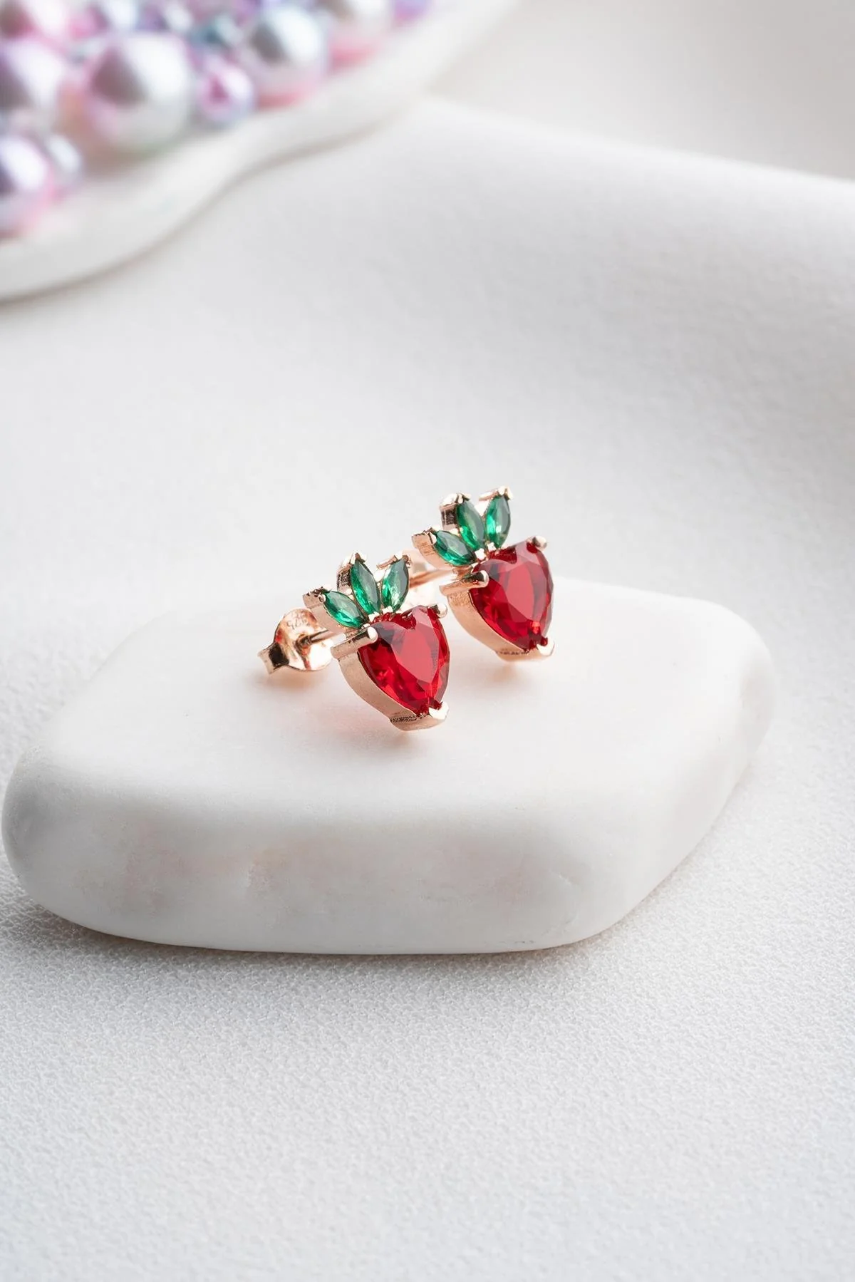 Red Heart Strawberry Earrings - Image 5