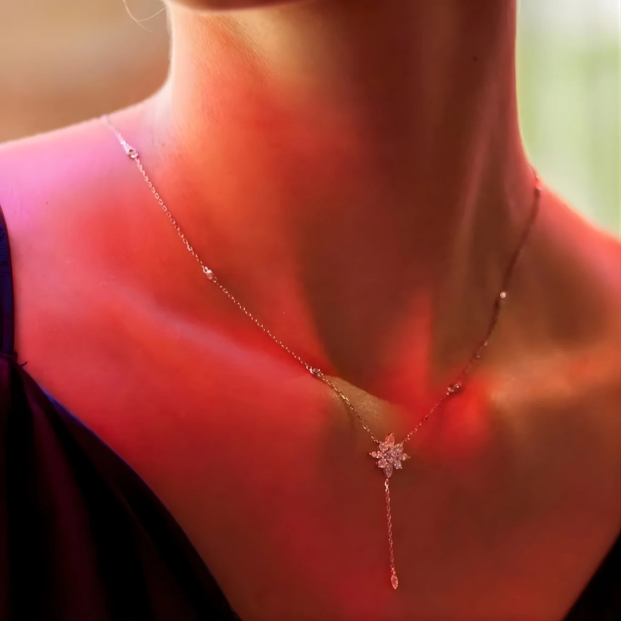 Round & Marquise Stone Lariat Necklace - Image 3