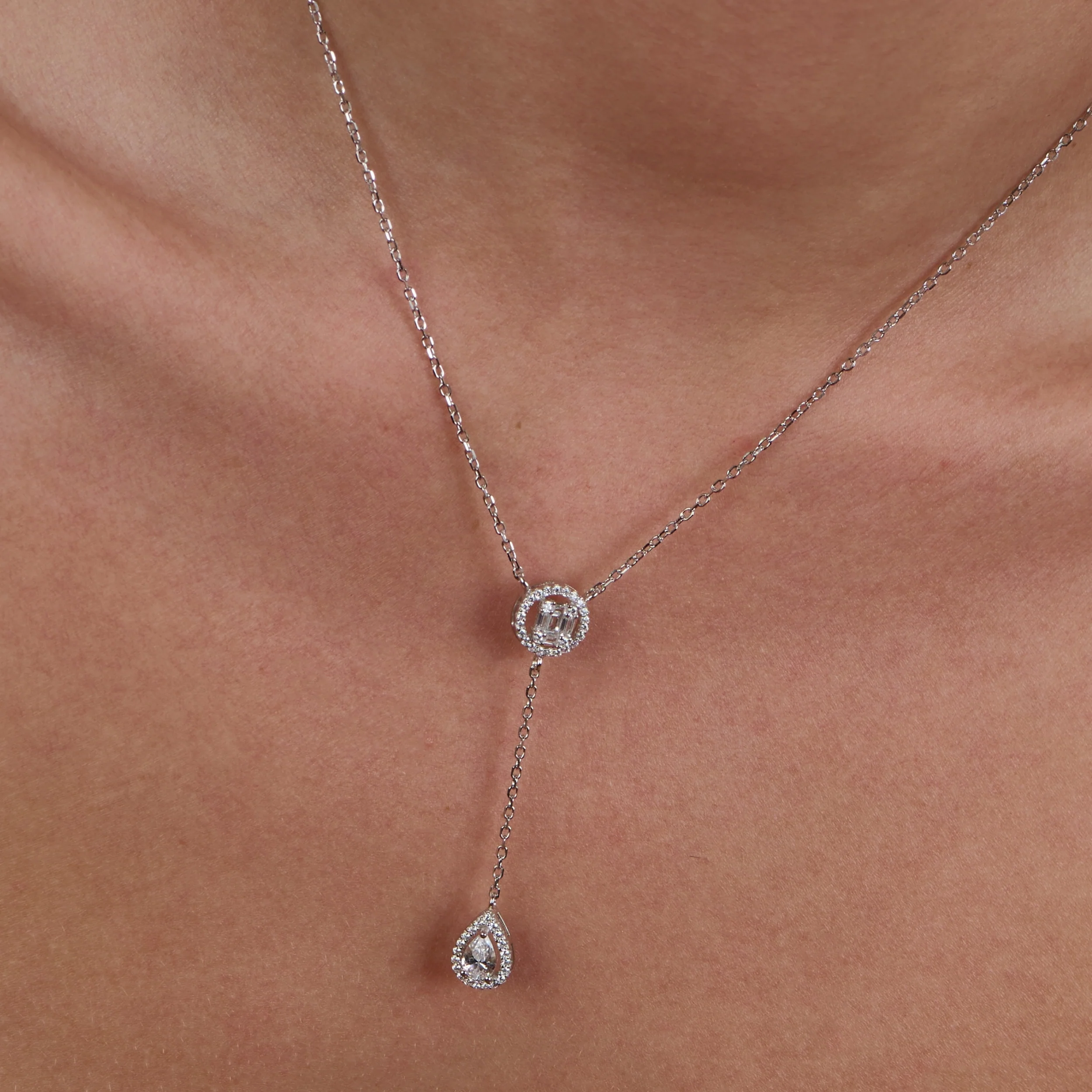 Silver Drop Lariat Necklace