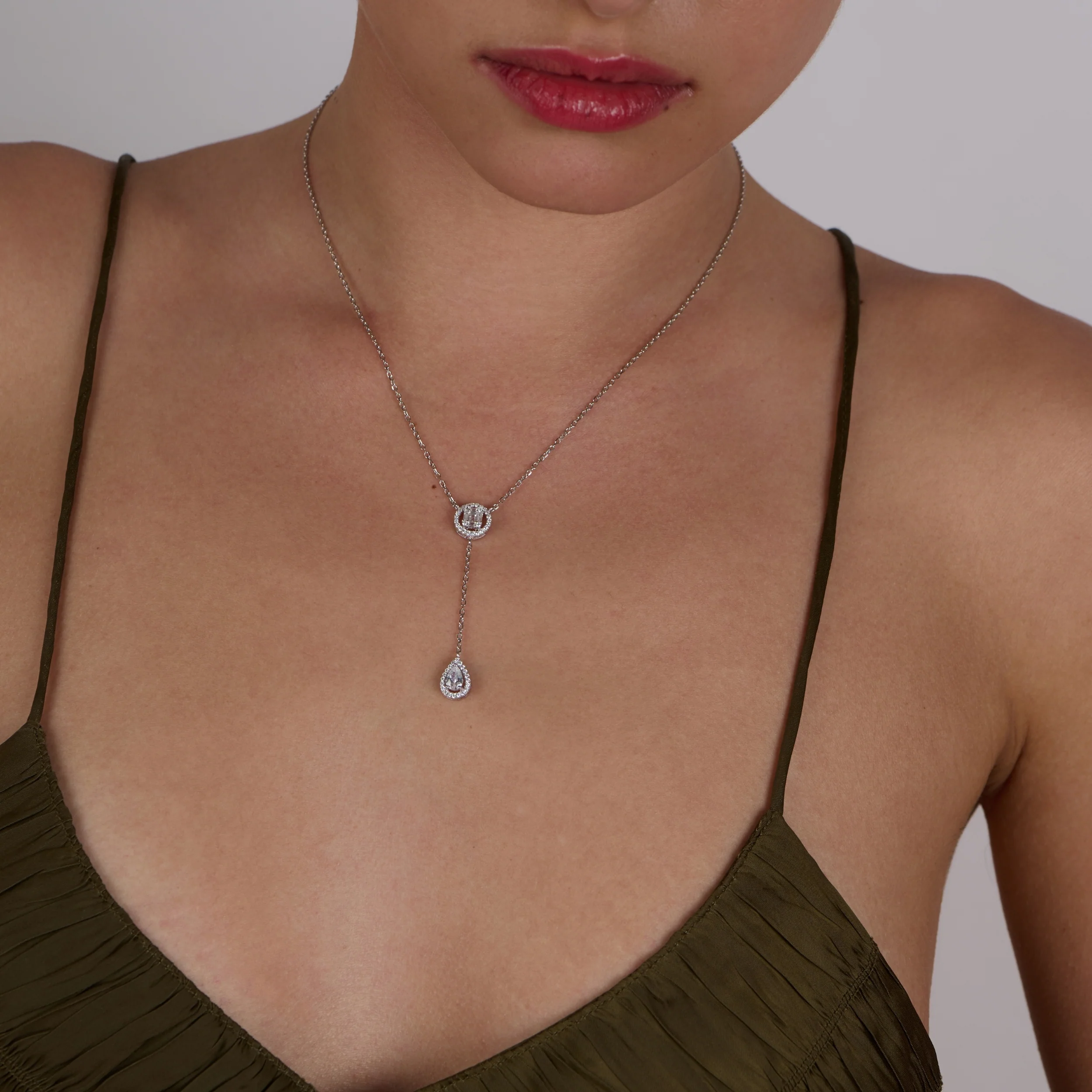 Silver Drop Lariat Necklace - Image 2