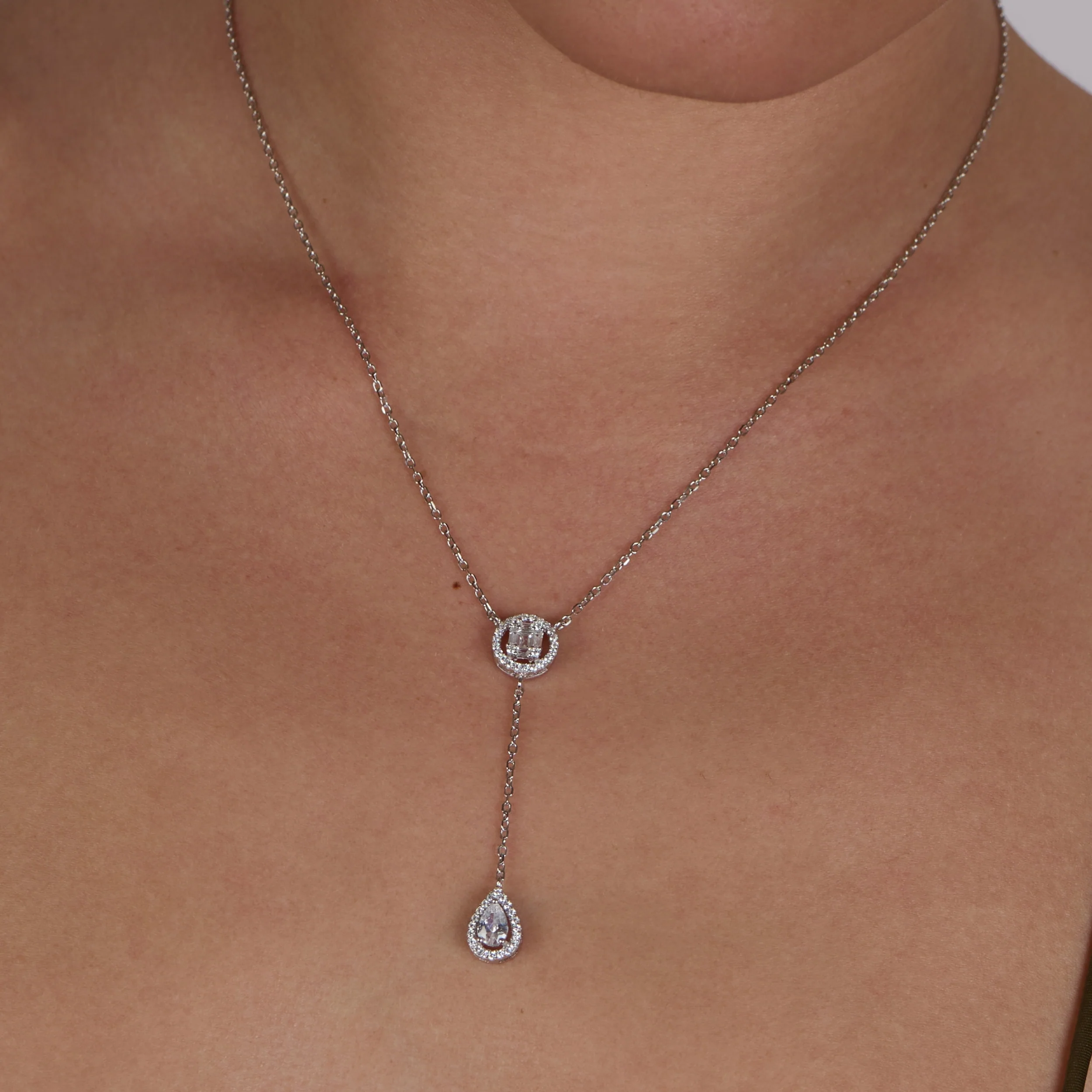 Silver Drop Lariat Necklace - Image 3